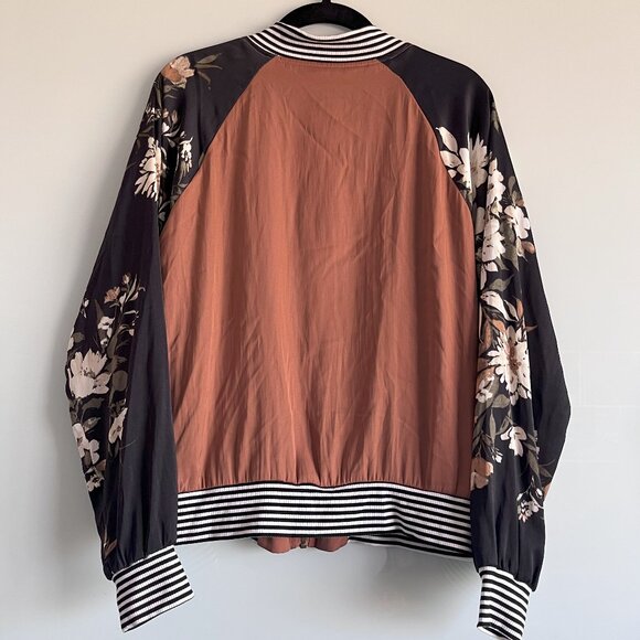 Saltwater Luxe by Anthropologie Floral Bomber Jacket Medium Rust Black Zip Front - Picture 6 of 8